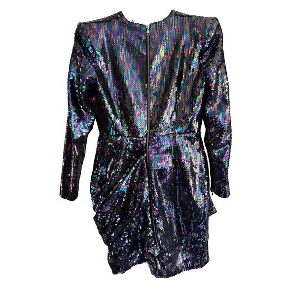 Alex Perry Iris Petrol Blue Sequins Shoulder Pads Draped Mini dress US size 10 - Picture 11 of 14